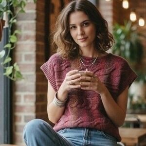 VTG Fiorella Italy Womens Medium Wool Blend Cable Knit Cap Sleeve Sweater